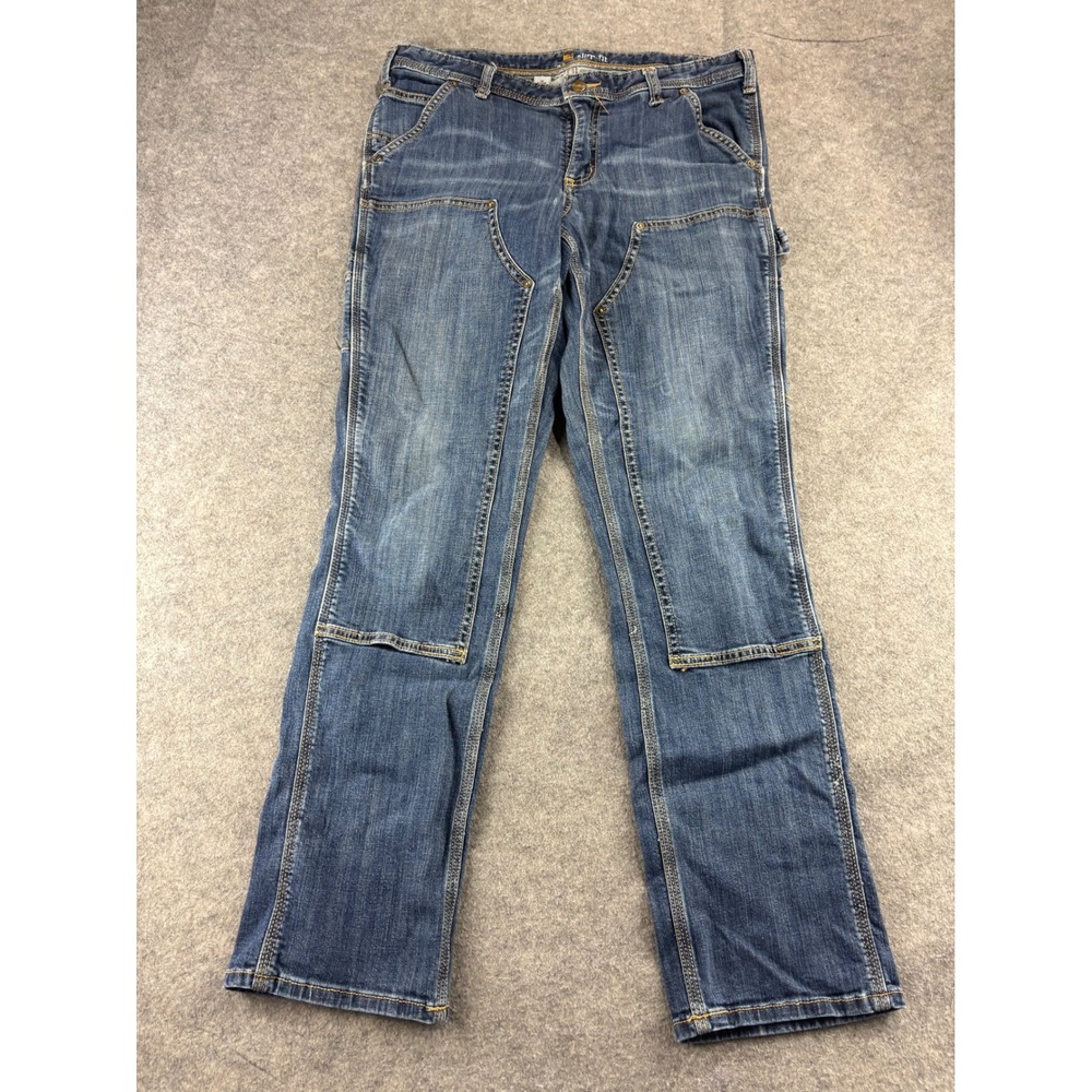 Carhartt Slim Fit Double Front Work Jeans Blue Denim Utility Pants Womens 10